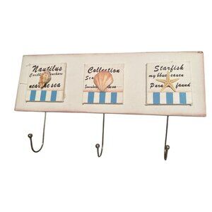 Vintage Old Time Pottery Coastal Plaque With Metal 3 Hooks Hangers